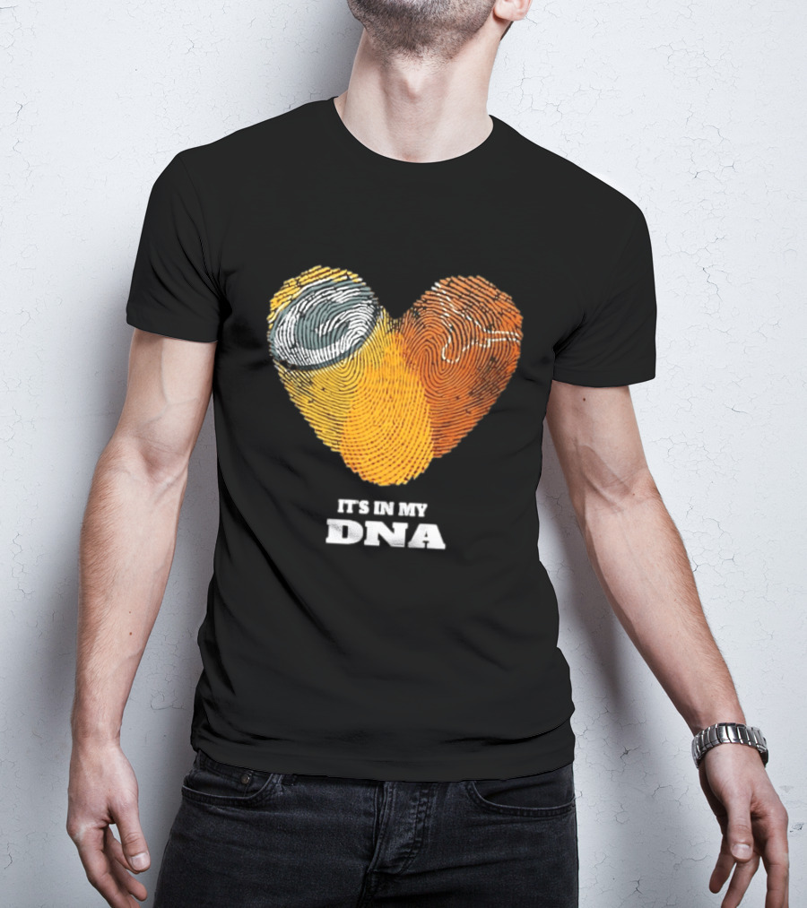 Green Bay Packers Texas Longhorns Heart Shape Fingerprints It's In My DNA T-Shirt