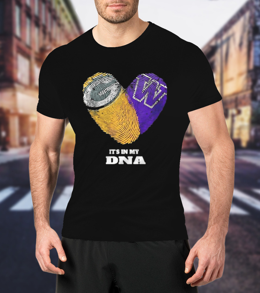 Green Bay Packers Washington Huskies Fingerprint Heart It's In My DNA T-Shirt