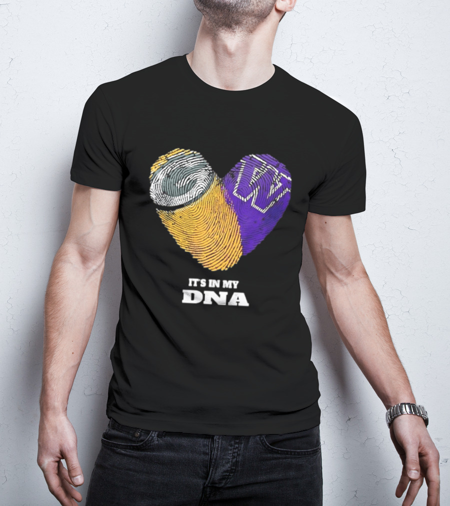 Green Bay Packers Washington Huskies Fingerprint Heart It's In My DNA T-Shirt