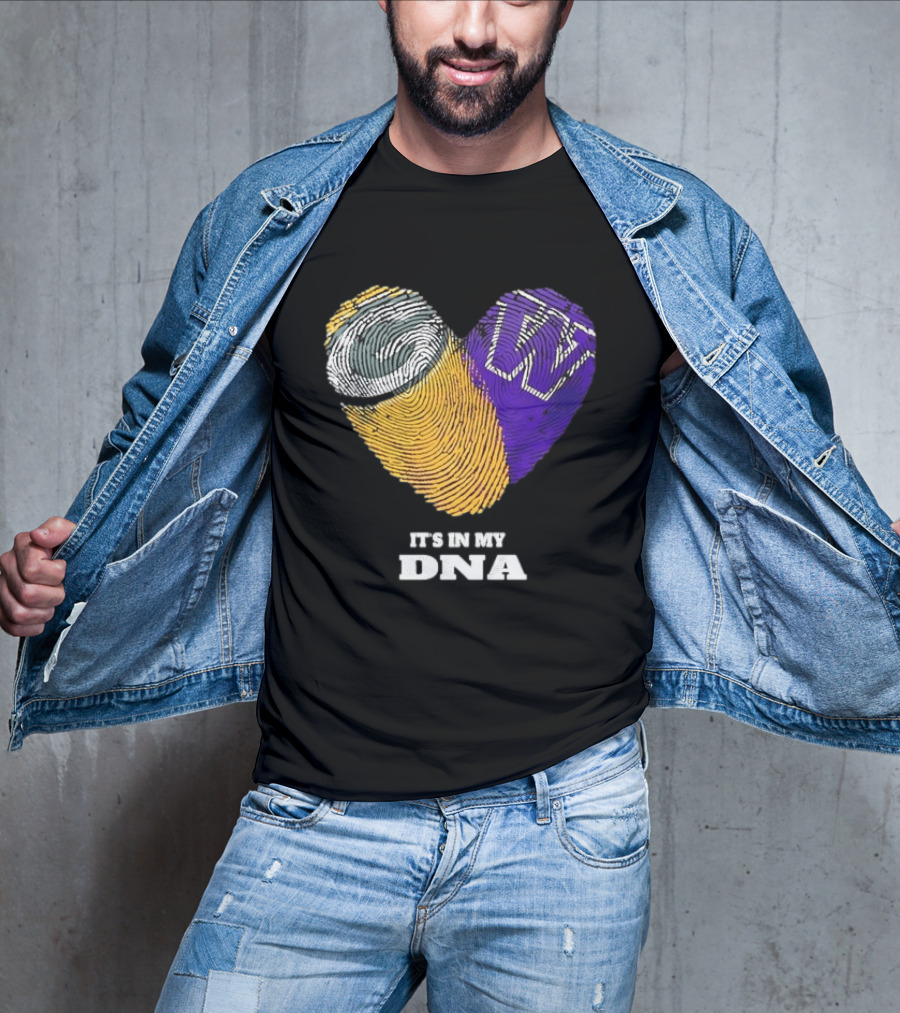 Green Bay Packers Washington Huskies Fingerprint Heart It's In My DNA T-Shirt