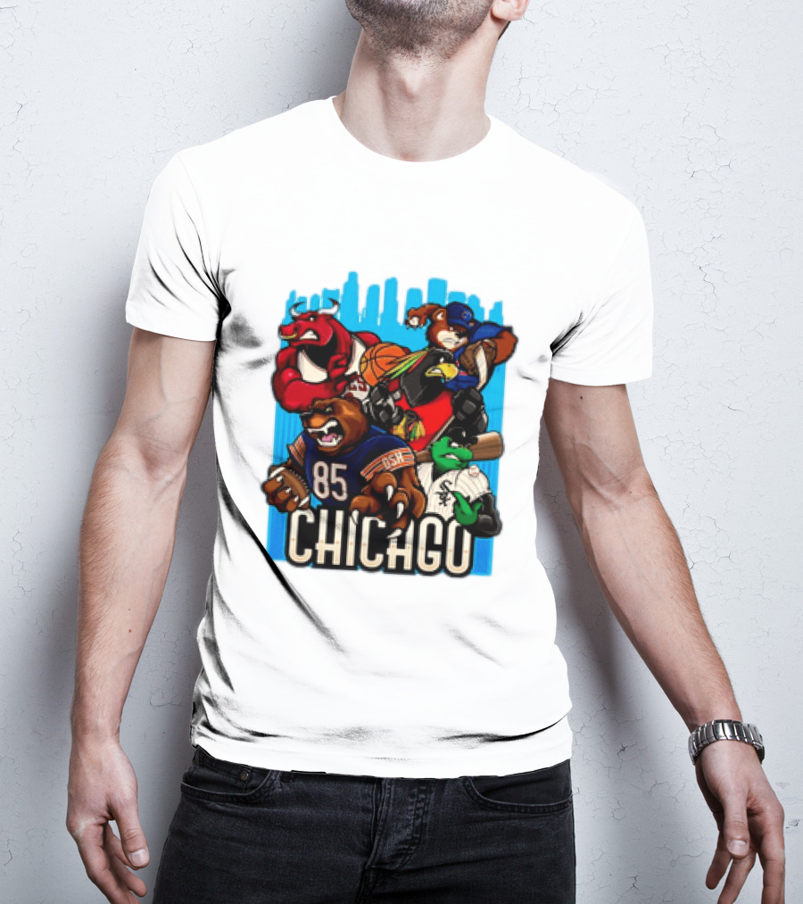 Chicago Bulls Bears Blackhawks Cubs White Sox Sports Team Characters T-Shirt