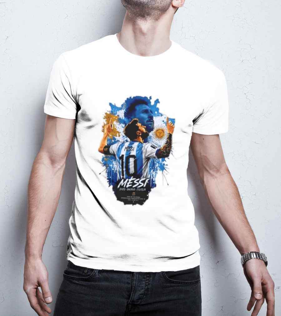 Messi Dios Patria Familia Argentina Football 10 Pointing To The Sky T-Shirt