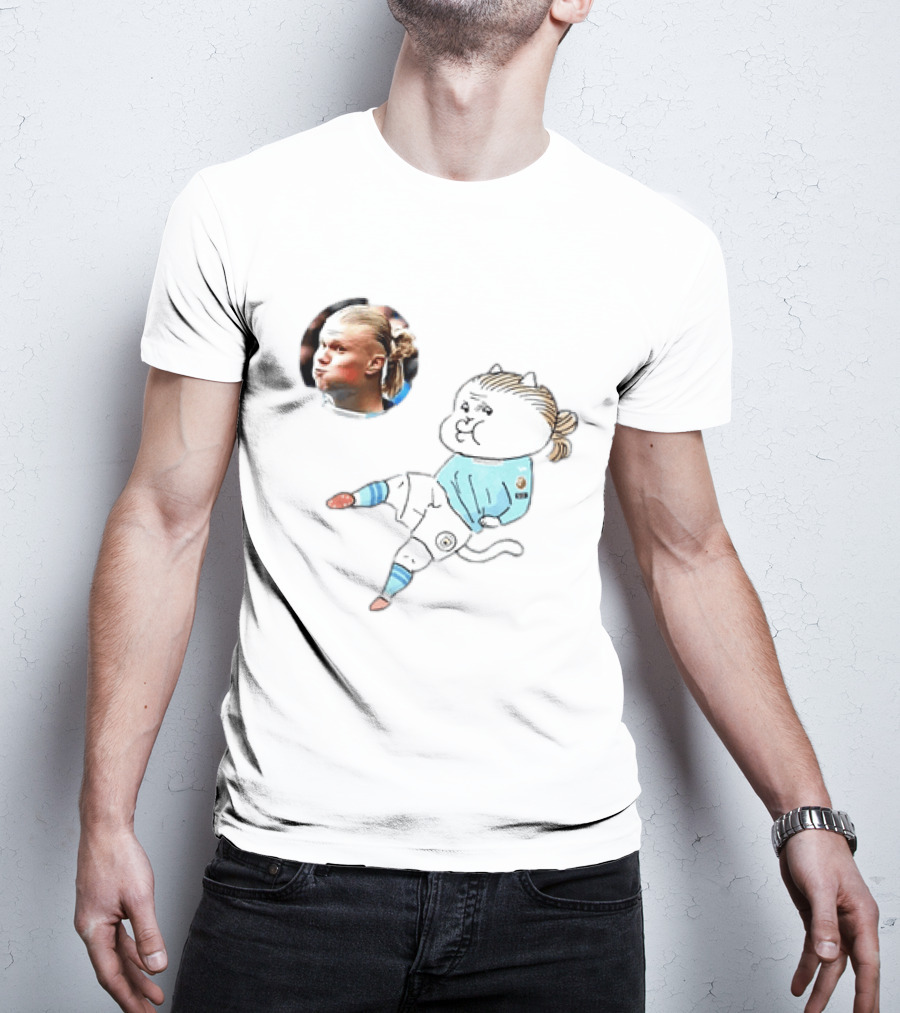 Erling Haaland Manchester City Cat Cartoon Football T-Shirt