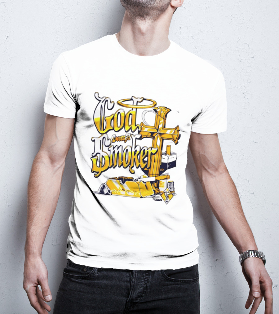 God Loves A Smoker Religious Faith Christian Cross Cigarette Ashtray T-Shirt