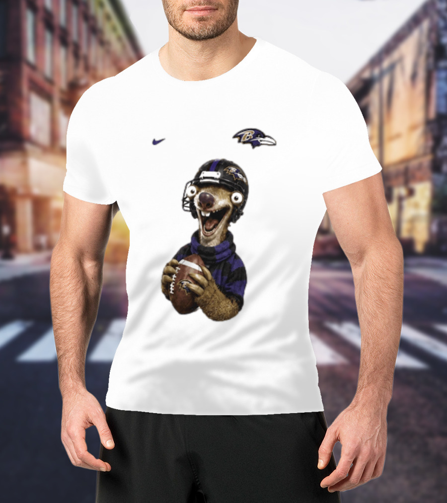 Sid The Sloth Baltimore Ravens Football Helmet And Ball Ravens Fan Gear T-Shirt