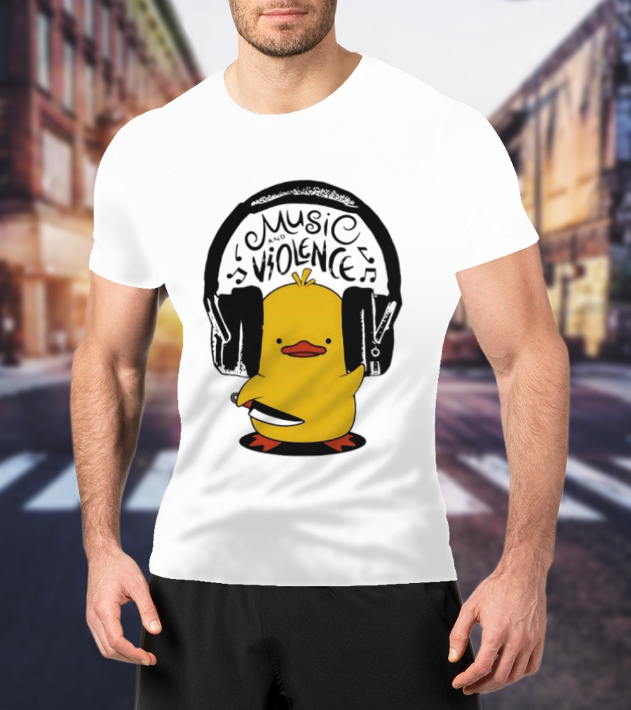 Murder Duck Music And Violence Headphones Knife Animal Bird T-Shirt