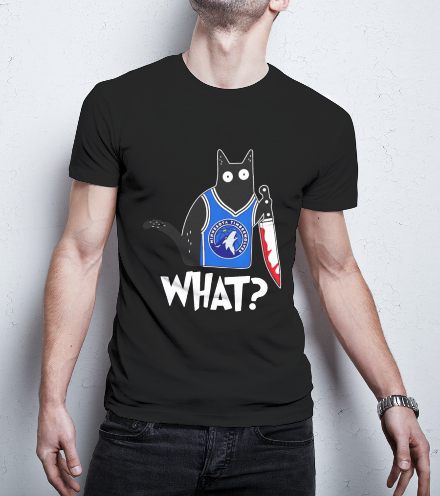 Minnesota Timberwolves Cat With Knife WHAT Halloween T-Shirt