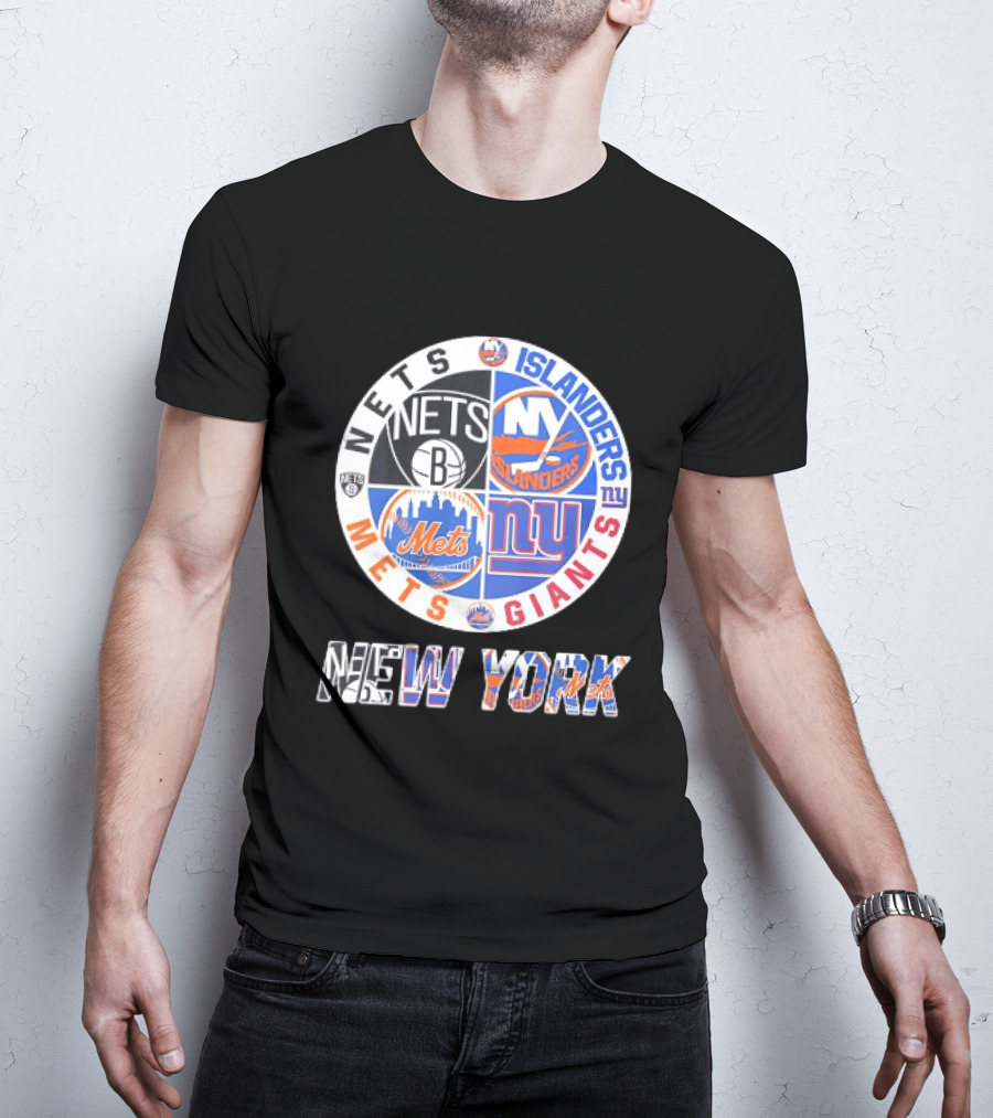 New York Mets Giants Islanders Nets Teams Logo Circle T-Shirt
