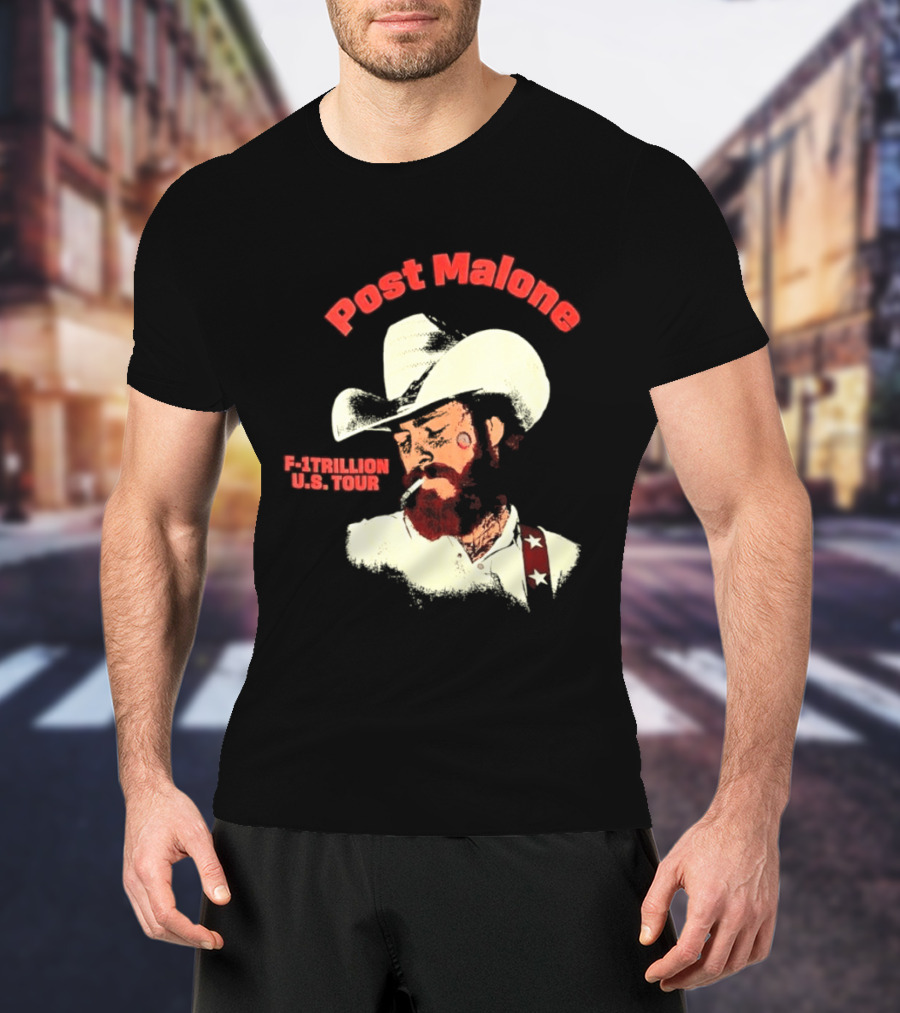 Post Malone F 1 Trillion U.S. Tour Cowboy Hat And Cigarette T-Shirt