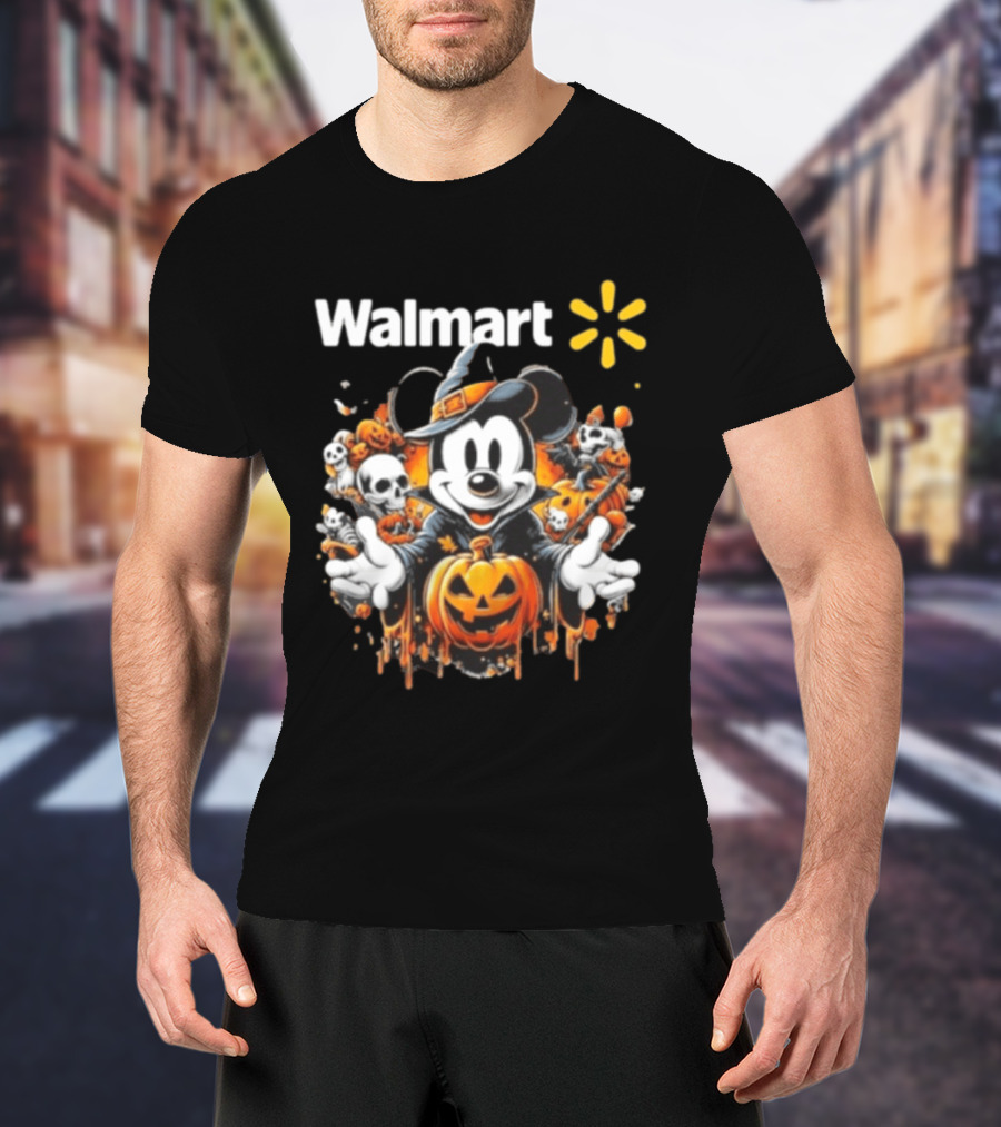 Walmart Mickey Mouse Halloween Witch Pumpkin Skulls T-Shirt