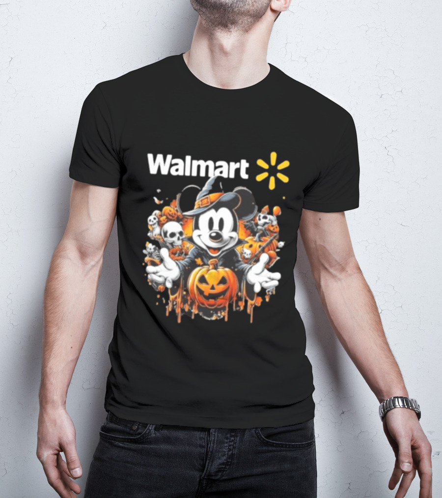 Walmart Mickey Mouse Halloween Witch Pumpkin Skulls T-Shirt