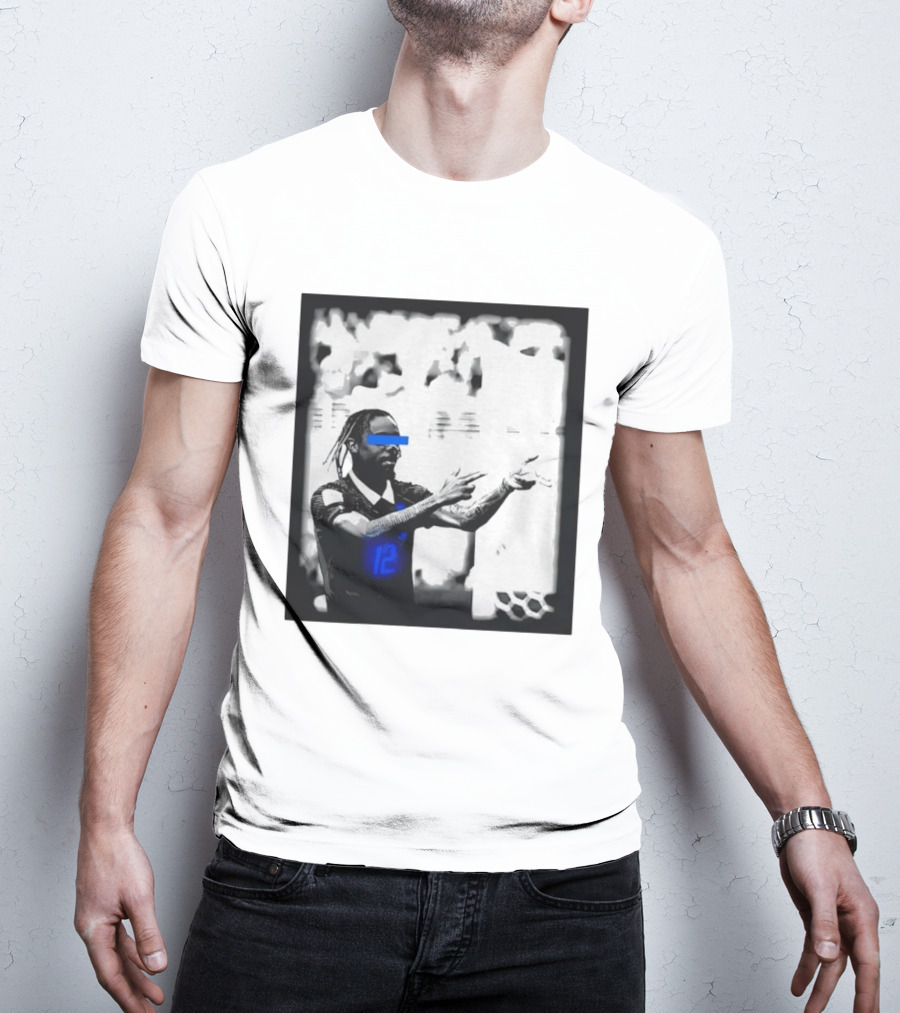 Bradley Barcola France Parasite Number 12 Footballer Blue Accents T-Shirt