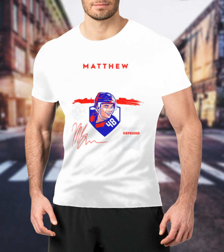 Matthew Schaefer New York Islanders 48 Spotlight Signature Helmets T-Shirt