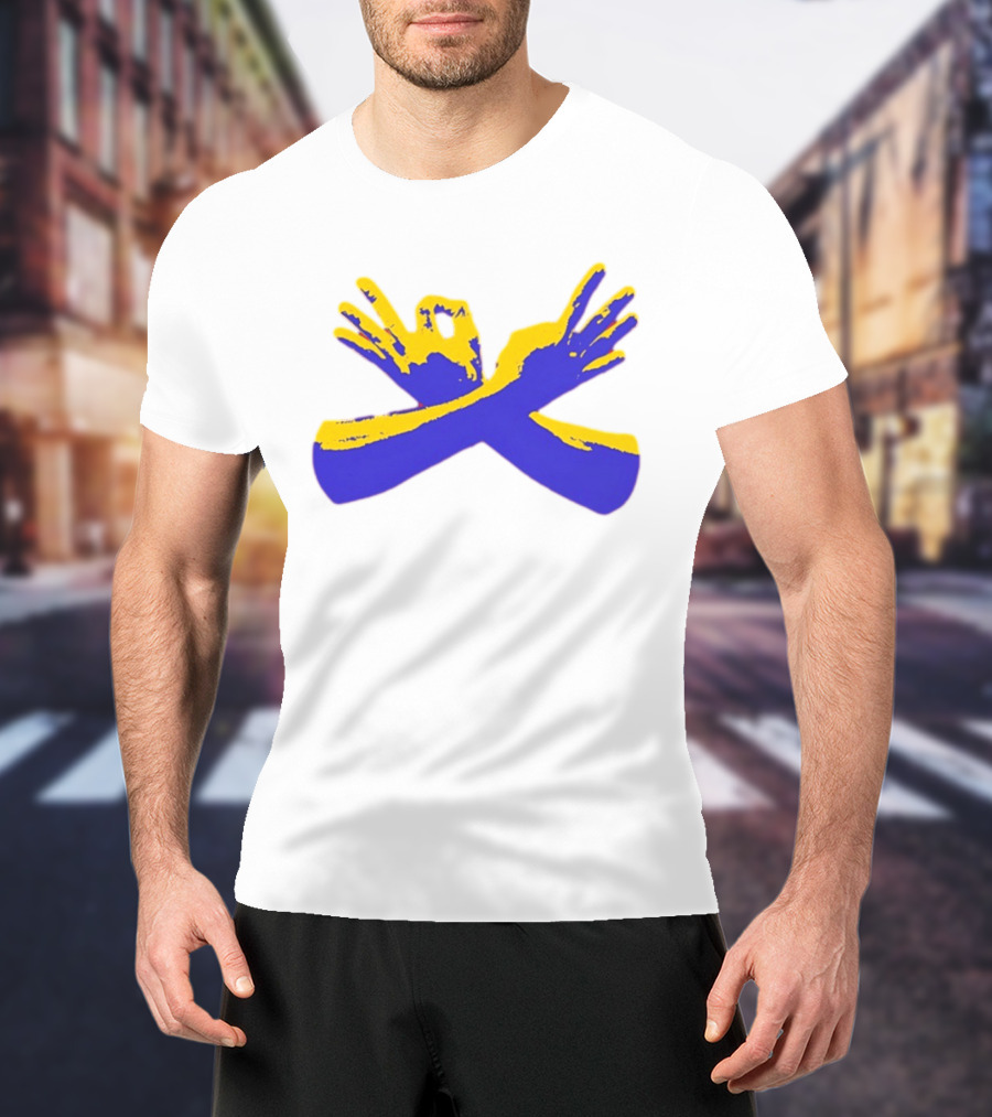 Hand Gesture Okay Yellow Blue Crossed Hands T-Shirt