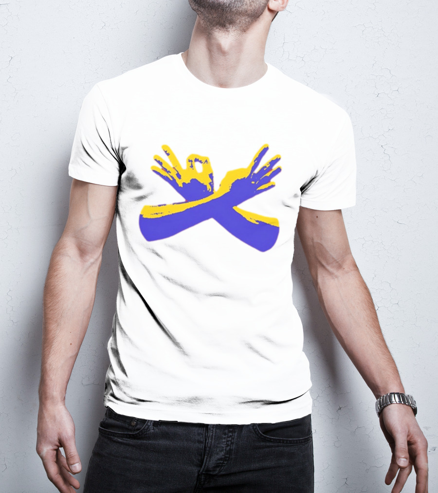 Hand Gesture Okay Yellow Blue Crossed Hands T-Shirt