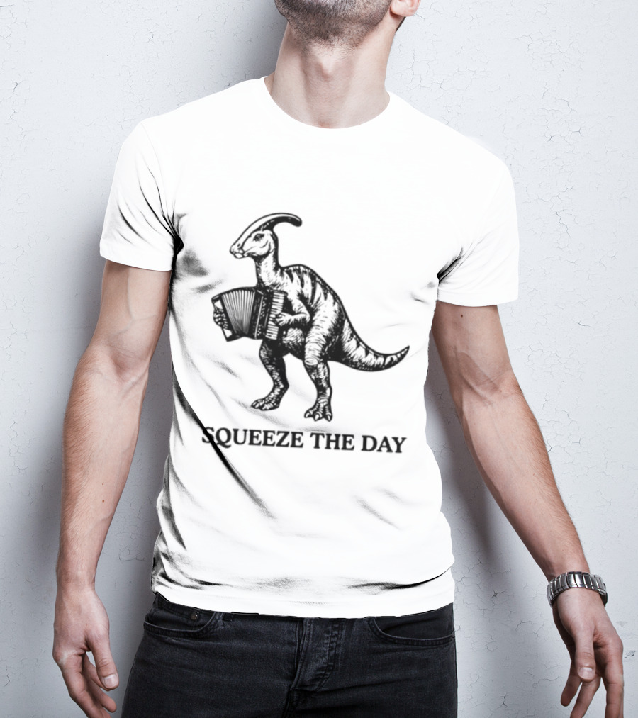 Parasaurolophus Squeeze The Day Playing Accordion T-Shirt
