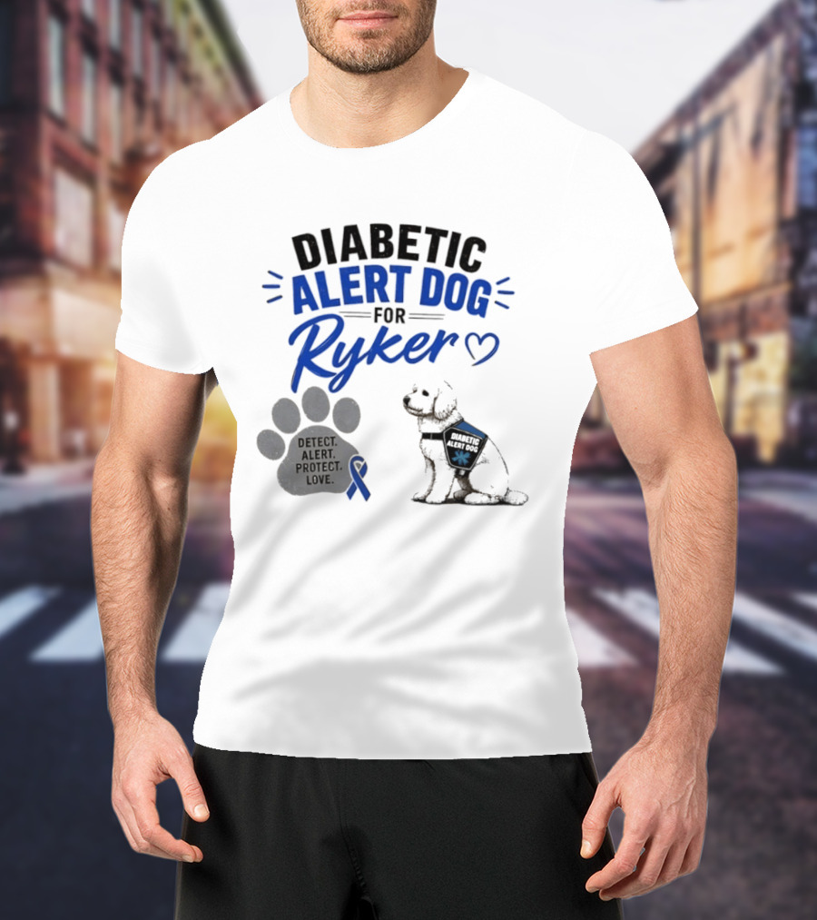 Diabetic Alert Dog Detect Protect Love Ribbon Ryker T-Shirt