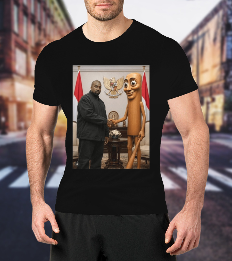Kanye West And Indonesian Sahur Shaking Hand With Tung Tung Baton In Presidential Setting T-Shirt