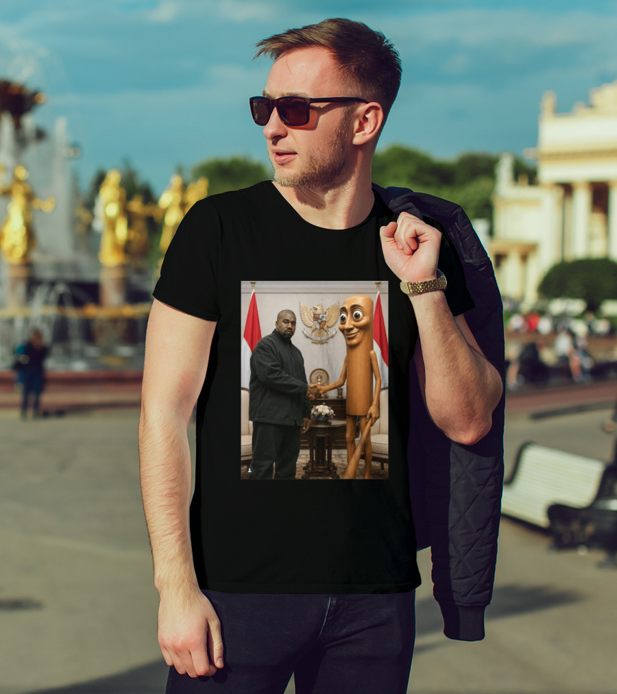 Kanye West And Indonesian Sahur Shaking Hand With Tung Tung Baton In Presidential Setting T-Shirt