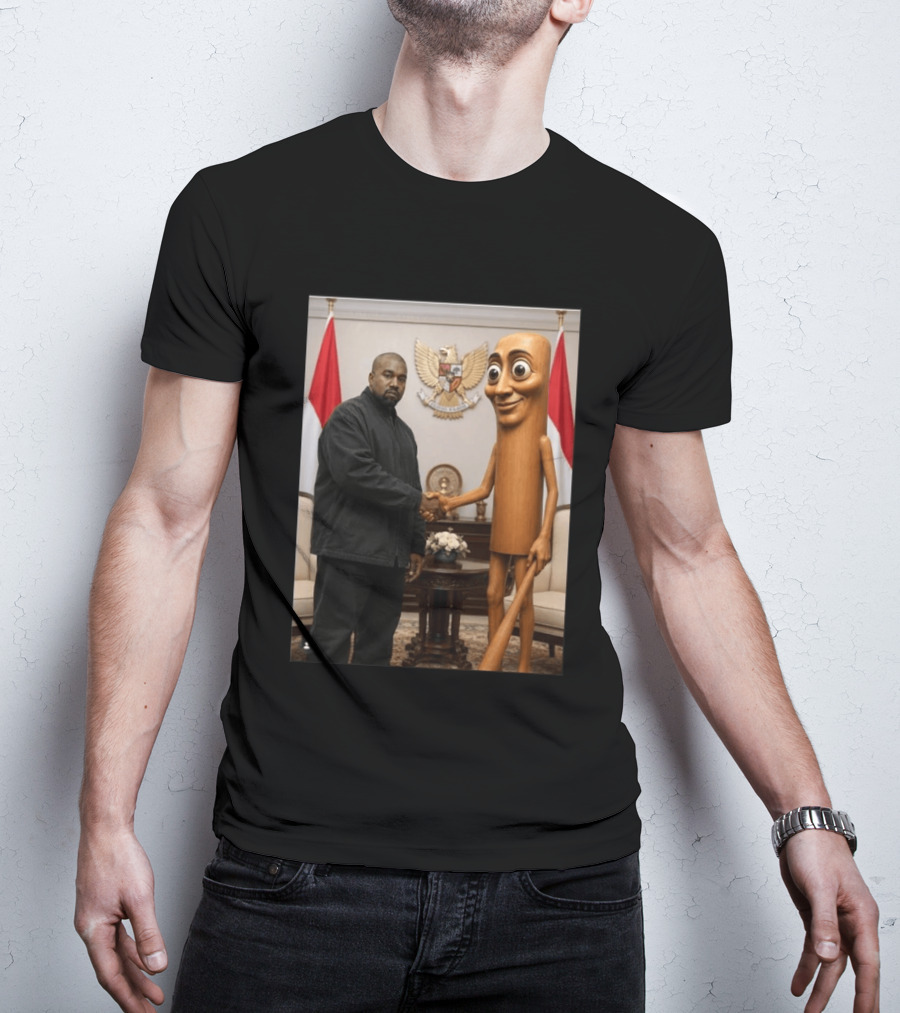 Kanye West And Indonesian Sahur Shaking Hand With Tung Tung Baton In Presidential Setting T-Shirt