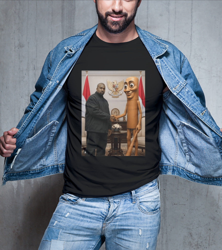 Kanye West And Indonesian Sahur Shaking Hand With Tung Tung Baton In Presidential Setting T-Shirt