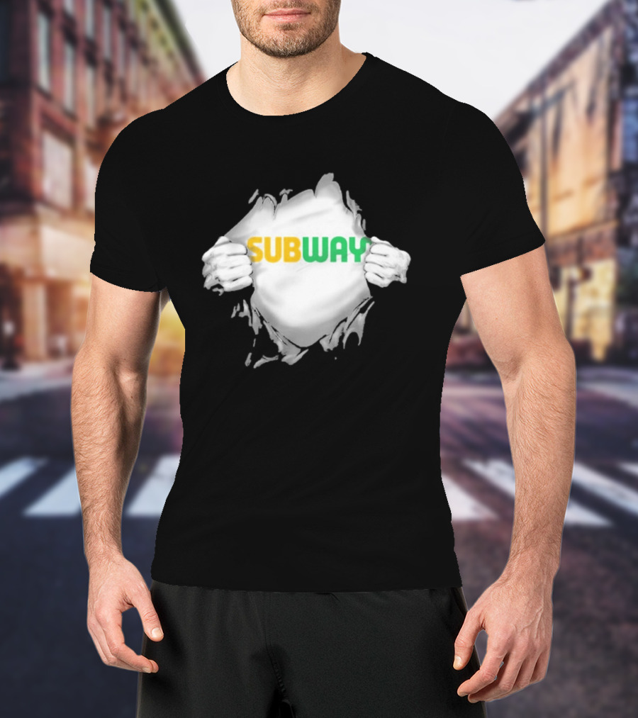 Subway Ripped Chest Superhero Torn Effect Employee Branding T-Shirt