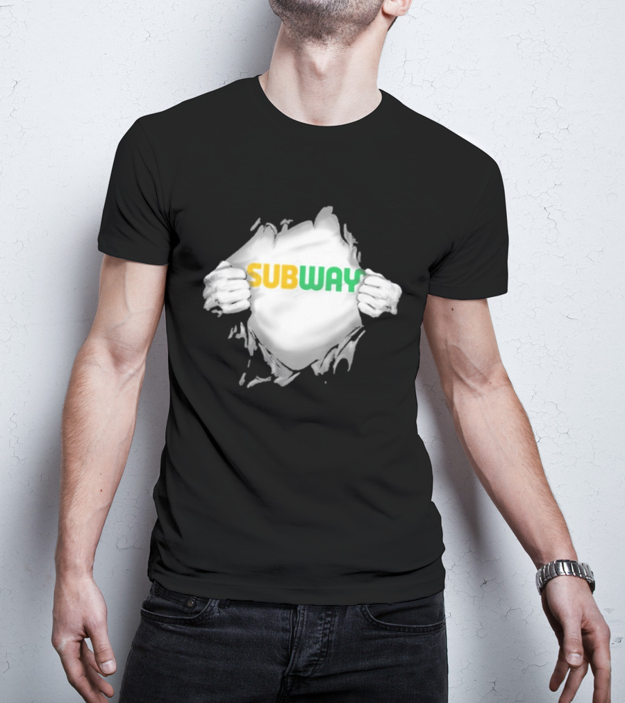 Subway Ripped Chest Superhero Torn Effect Employee Branding T-Shirt