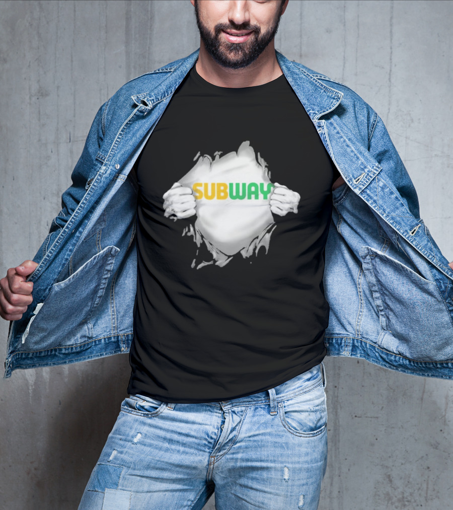 Subway Ripped Chest Superhero Torn Effect Employee Branding T-Shirt