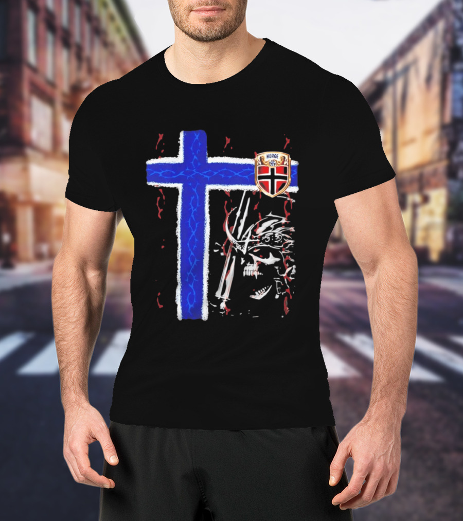 Norge Shield Cross Skull Warrior Norwegian Patriot Nordic T-Shirt