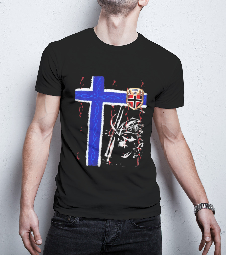 Norge Shield Cross Skull Warrior Norwegian Patriot Nordic T-Shirt