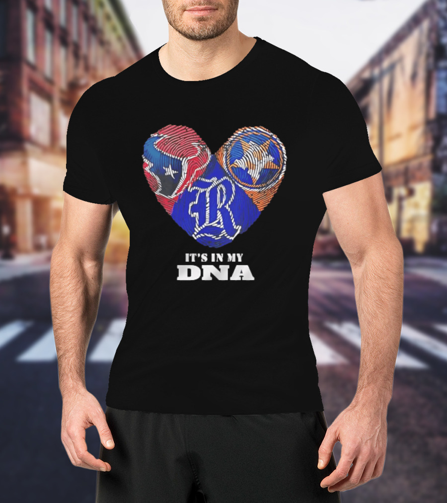 Texas Rangers Astros Fingerprint Heart It's In My DNA T-Shirt