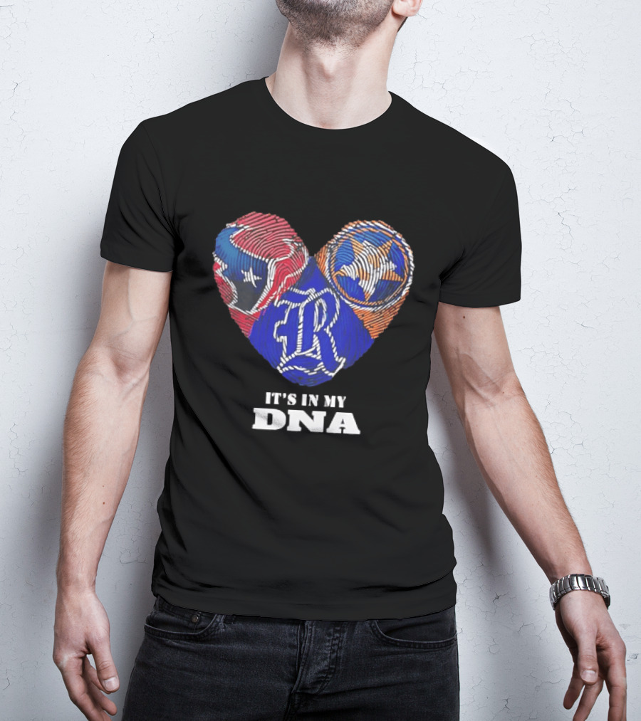 Texas Rangers Astros Fingerprint Heart It's In My DNA T-Shirt