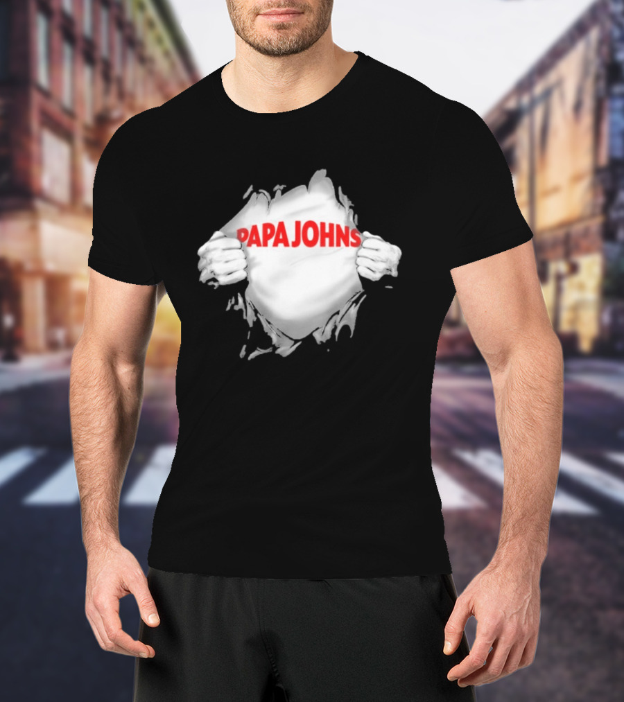 Papa Johns Ripped Chest Superhero Torn Employee T-Shirt