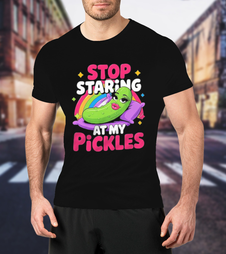 Stop Staring At My Pickles Pillow Rainbow T-Shirt