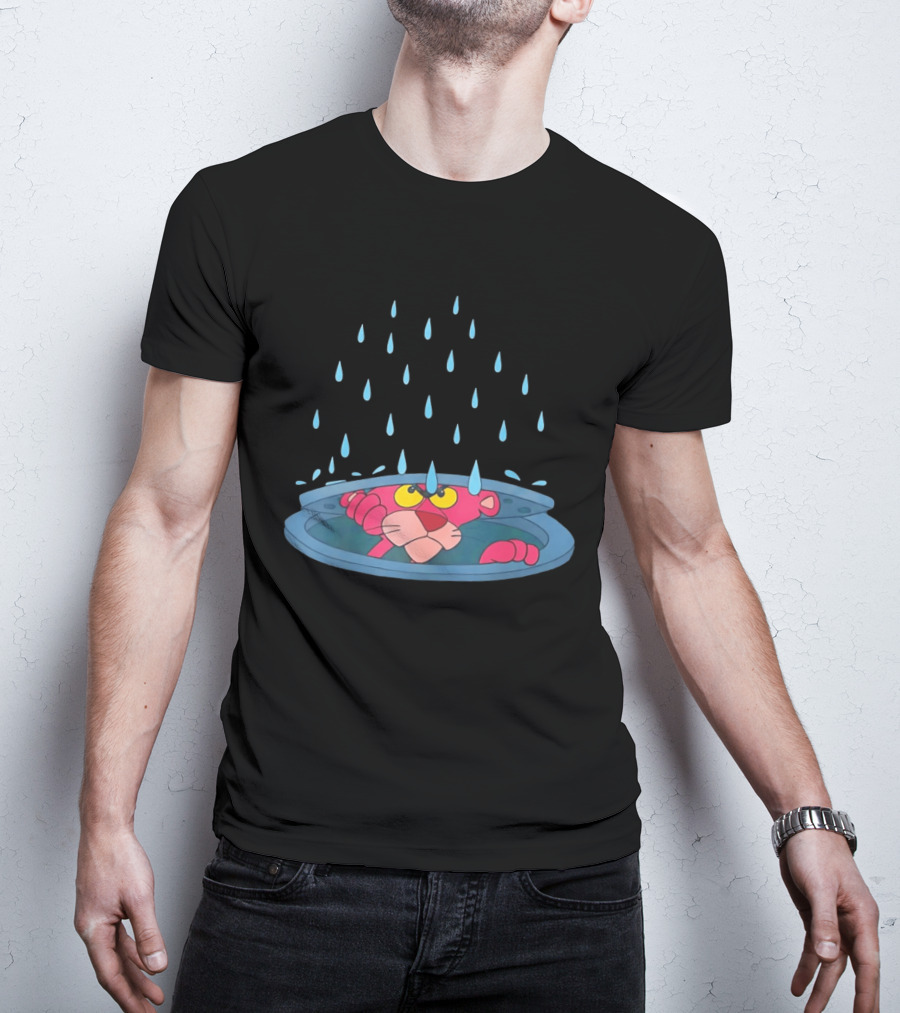 Pink Panther Peek Manhole Rainstorm Scene T-Shirt