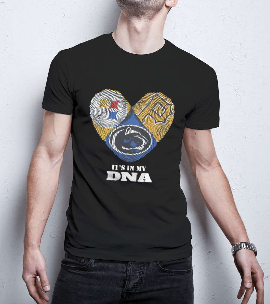 Pittsburgh Steelers Pirates Penn State It's In My DNA Heart Fingerprint T-Shirt