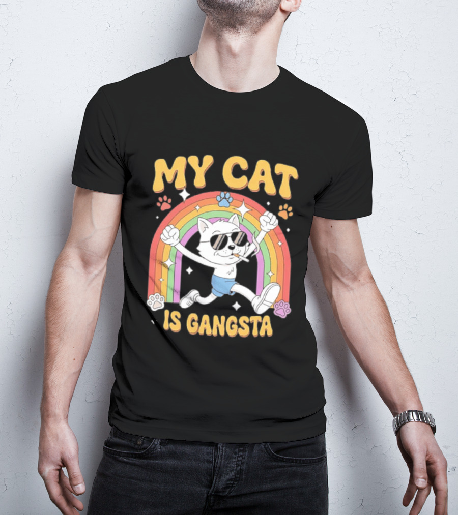 My Cat Is Gangsta Rainbow Smoking Cat T-Shirt