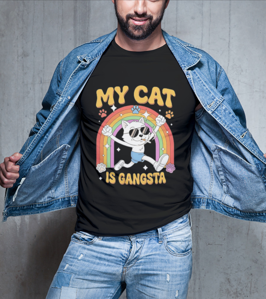 My Cat Is Gangsta Rainbow Smoking Cat T-Shirt