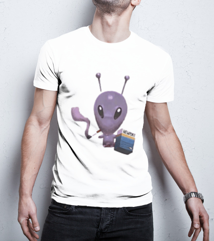 Alien Holding Newport Cigarette Pack Smoking Space Travel T-Shirt