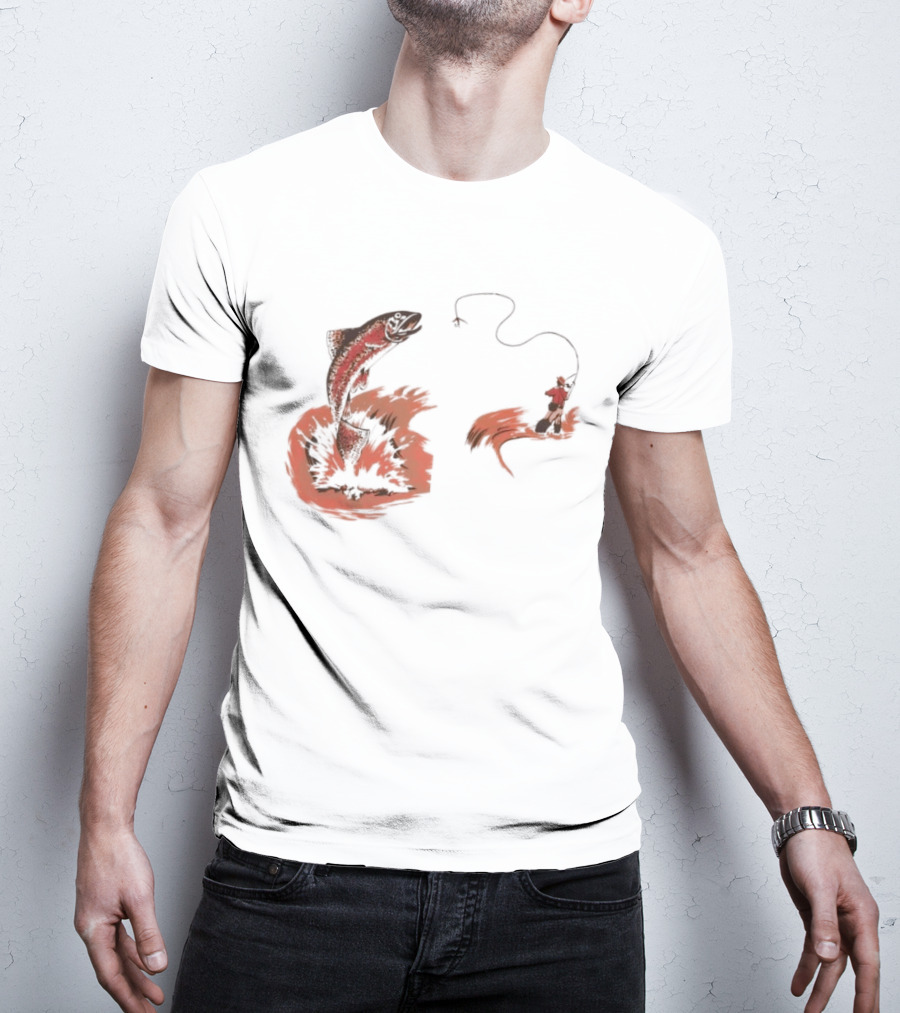 Fly Fisherman Catching Trout With Rod And Line T-Shirt