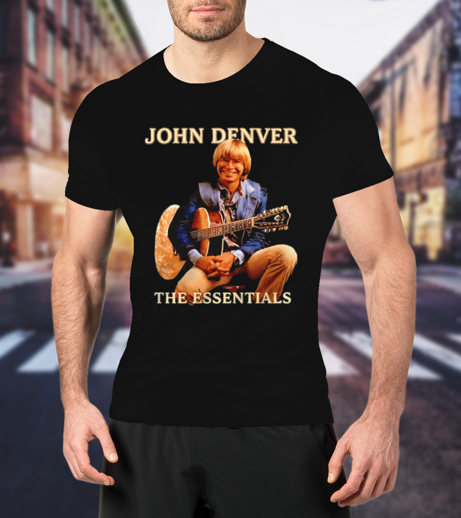 John Denver The Essentials Four Decades Of Folk Music Vintage Guitar T-Shirt