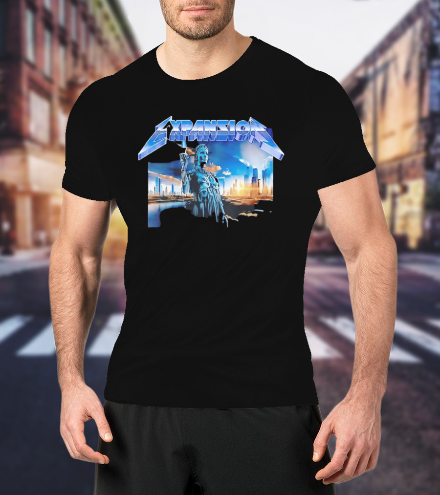 Expansion Futuristic Landmark Metallic Cityscape T-Shirt