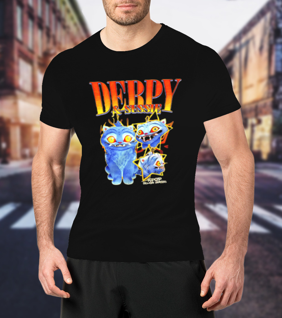 Derpy And Sussie KPop Demon Hunters 2026 Blue Cat Stars T-Shirt