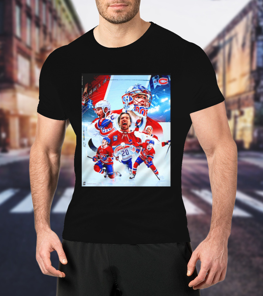Montreal Canadiens Players And Goalkeeper Collage Featuring Number 20 T-Shirt