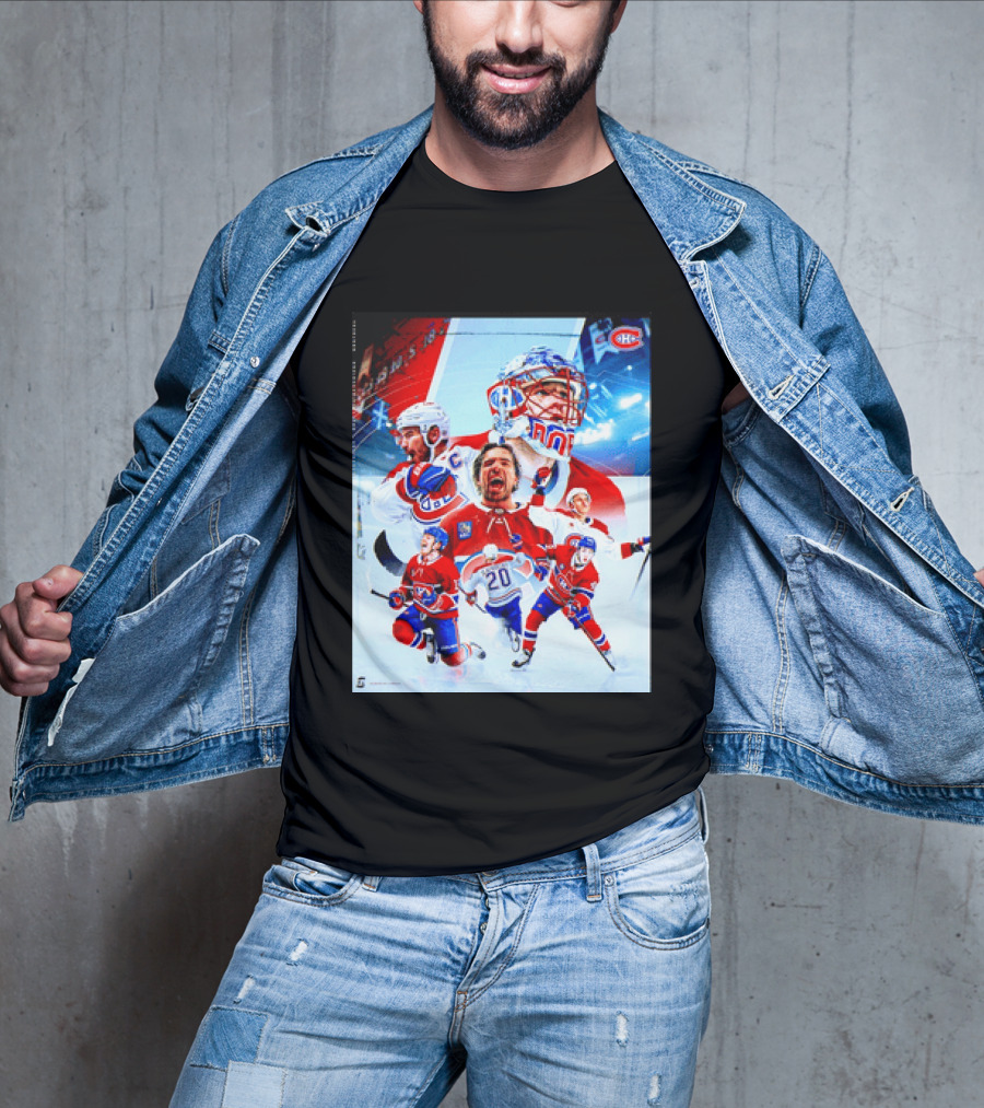 Montreal Canadiens Players And Goalkeeper Collage Featuring Number 20 T-Shirt