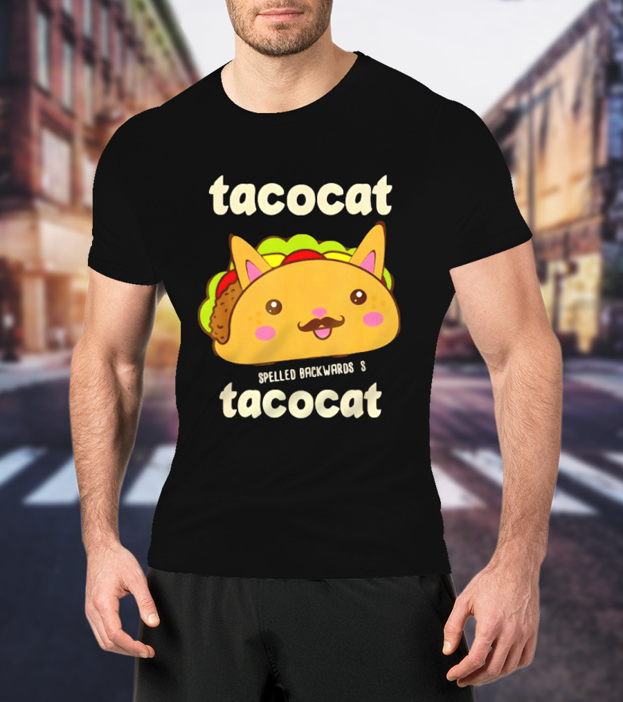 Tacocat Spelled Backwards Funny Meme Cartoon Palindrome Cat T-Shirt