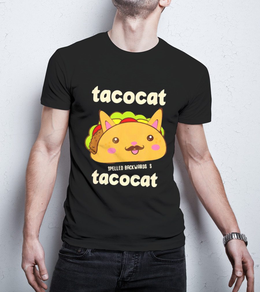 Tacocat Spelled Backwards Funny Meme Cartoon Palindrome Cat T-Shirt