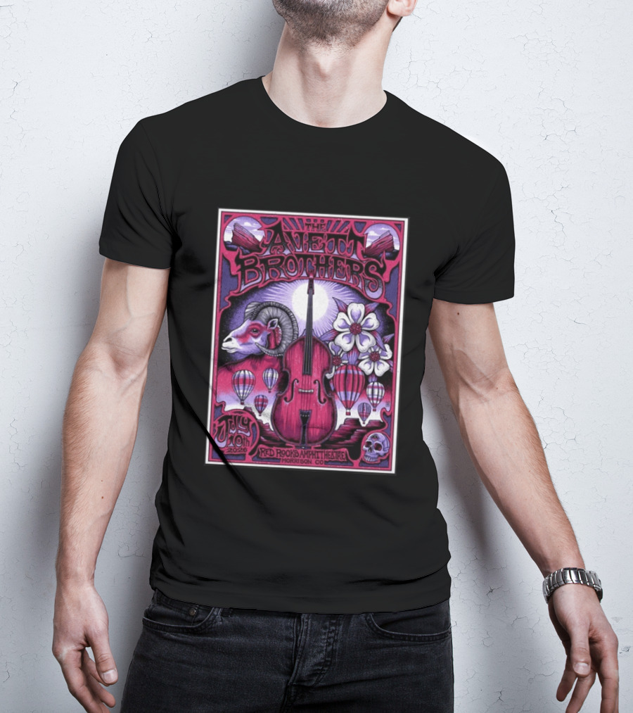 The Avett Brothers Red Rocks Amphitheatre Jul 10 2026 Morrison CO Hot Air Balloons Ram Violin Skull Art Flowers T-Shirt