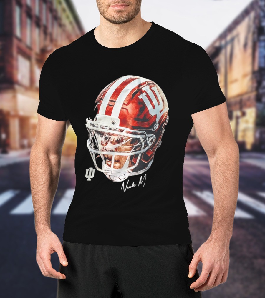 Nick Marsh Indiana University Football Helmet IU Iconic Red And White T-Shirt
