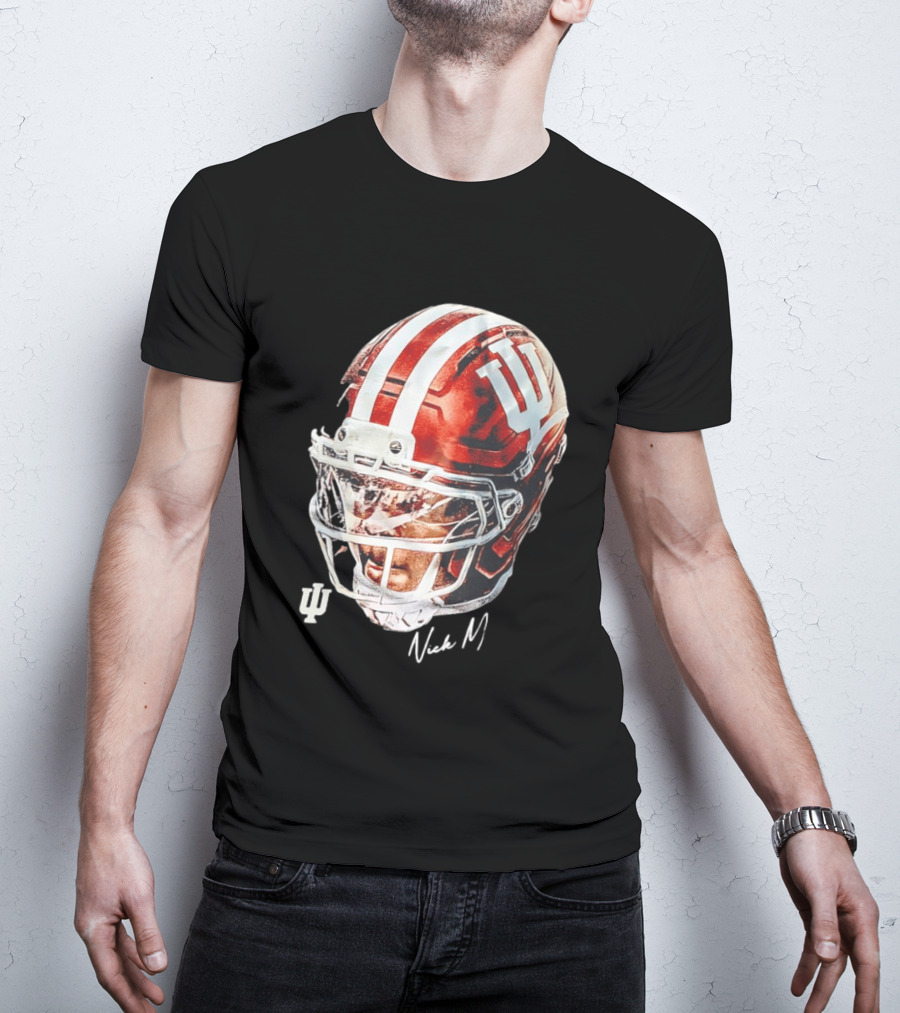 Nick Marsh Indiana University Football Helmet IU Iconic Red And White T-Shirt